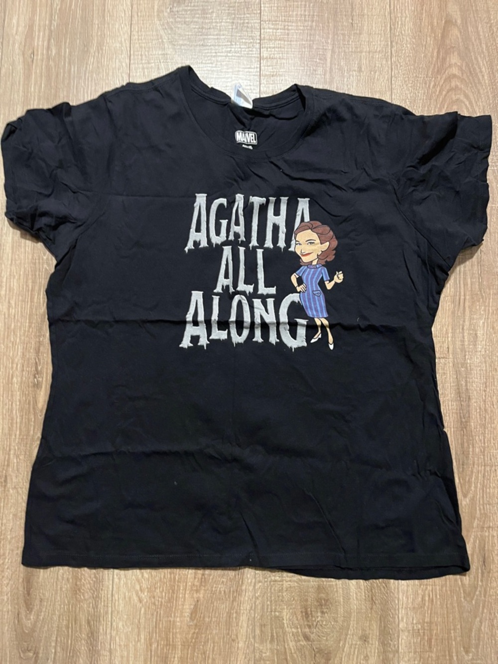 Marvel Black Agatha All Along Graphic Tee with Colorful Cartoon